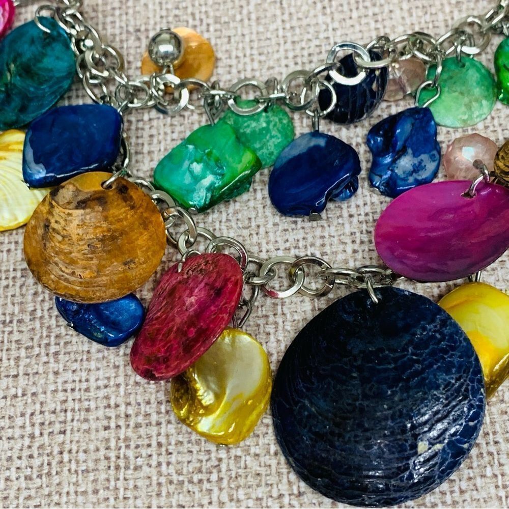 Silver Multi Color Dyed Shell Necklace - Picture 2 of 2